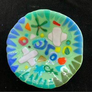 Island Treasure Bowl”Fused Art Glass Design  Original Handmade Mint Green